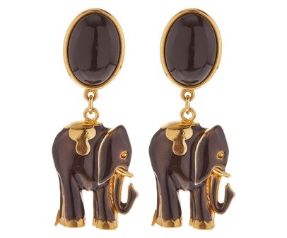 Ohrstecker oval schwarz mit Elefant in transparent-schwarz