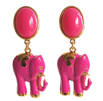 Ohrstecker oval pink mit Elefant in pink