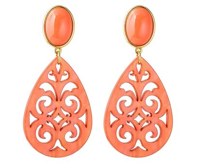 Cabochon-Stecker pink mit Laser-Cut Tropfen-Ornament pink-marmoriert