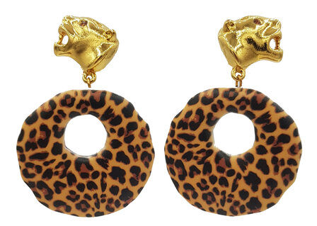 Pantherkopf-Ohrstecker mit Leo-Print Ring