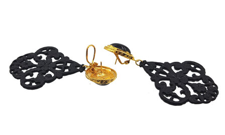 Ohrstecker vergoldet schwarz mit Acryl-Ornament schwarz-mattiert