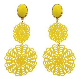Cabochon mit zwei Acryl Filigran Ornamenten gelb
