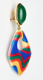 Ohrstecker oval gr&uuml;n mit mehrfarbigem Acryl-Ornament