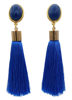 Ohrstecker, Cabochon flieder mit baumelnder Viscose-Quaste in flieder