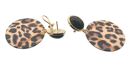 Cabochon-Stecker braun-marmoriert mit Animal Print Acryl-Scheibe, Leoparden-Muster