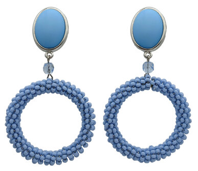 Ohrstecker Cabochon hell-blau + Ring mit hellblauen Rocaille-Perlchen