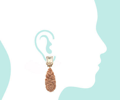  Octagon Ohrstecker mit Rosen lang, kamel