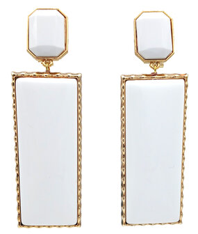 Ohrstecker sattweisses Octagon mit Acryl weissem Rechteck-Behang 