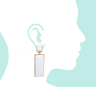 Ohrstecker sattweisses Octagon mit Acryl weissem Rechteck-Behang 