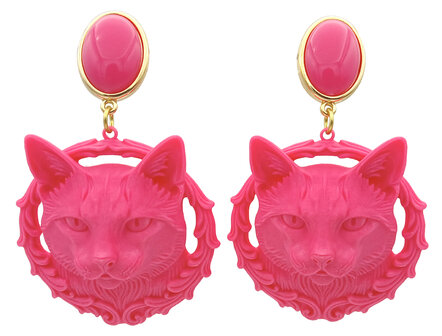 Ohrstecker mit pink Katzenkopfkopf in 3D-Druck