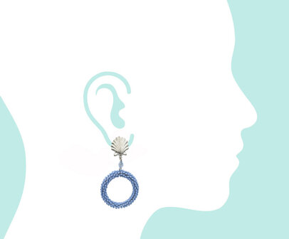 Muschel-Ohrstecker + Ring mit hellblauen Rocaille-Perlchen