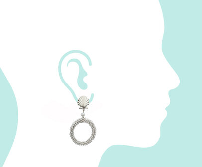 Muschel-Ohrstecker + Ring mit wachsweissen Rocaille-Perlchen