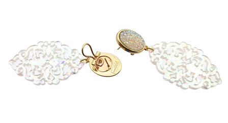 Ohrstecker mit Laser-Cut Mandel-Ornament transparent mit schillernden Reflexen