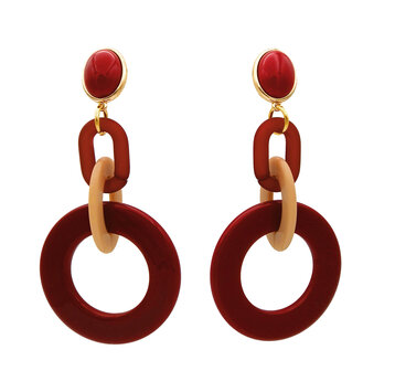 Ohrstecker beige und weinrot Jumbo Ring