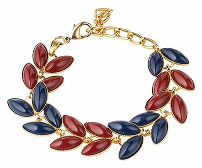 Armband  vergoldet bi-color Acrylsteine marineblau und weinrot