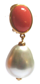 Cabochon hellkoralle mit Watteperle in orange