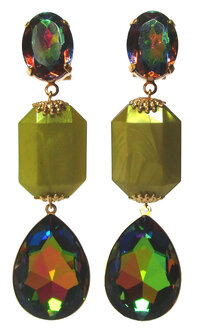  Ohrstecker mit Cabochon, Octagon und mehrfarbigen Glas-Tropfen