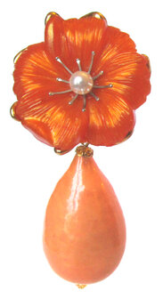 Bl&uuml;ten-Clips orange mit Jumbo Watteperle-Tropfen in orange