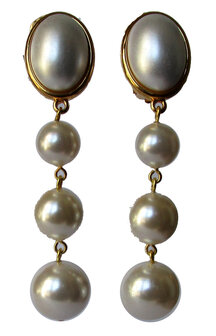 Cabochon-Ohrringe lang mit Perlenbehang