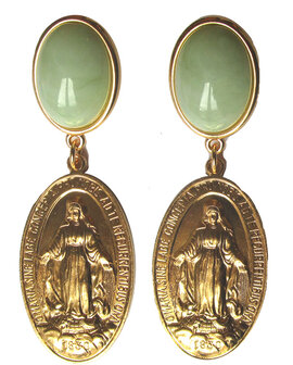 Medaille mit Darstellung Maria an korallefarbigem Cabochon