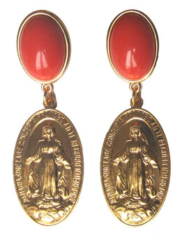 Medaille mit Darstellung Maria an korallefarbigem Cabochon