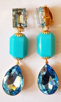  Ohrstecker mit Cabochon, Octagon und mehrfarbigen Glas-Tropfen