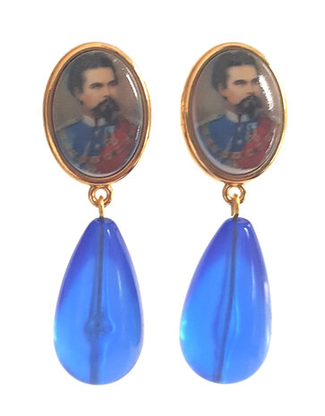 Ohrstecker Portrait Ludwig II mit Tropfen marineblau