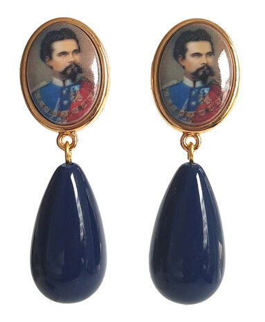 Ohrstecker Portrait Ludwig II mit Tropfen marineblau