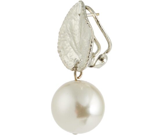 Ohrstecker Silberblatt mit Perle weiß