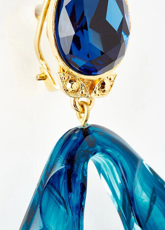 Birnel blau mit langem Acryl-Ornament, transparent blau-marmoriert