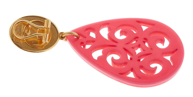Cabochon-Stecker pink mit Laser-Cut Tropfen-Ornament pink-marmoriert