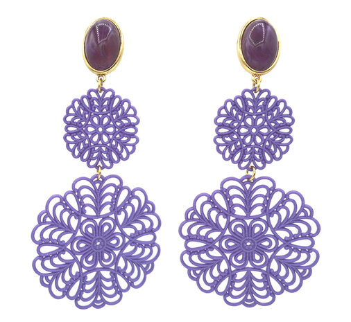 Cabochon mit zwei Acryl Filigran Ornamenten lila