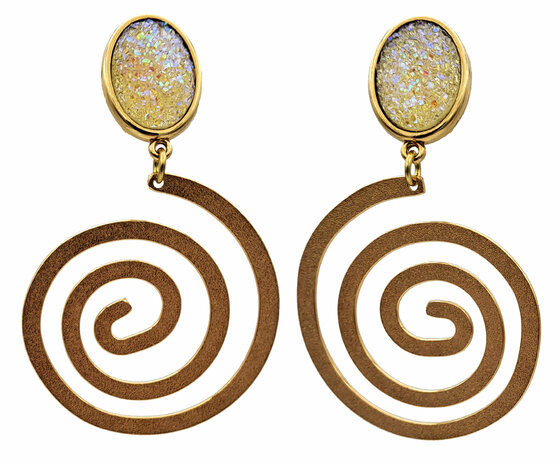 Ohrstecker oval mit vergoldetem Spiral-Ornament