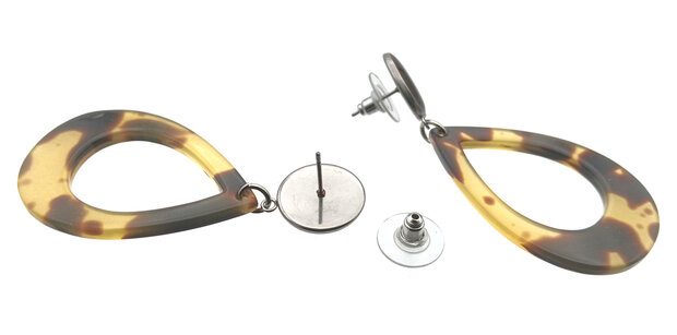 Ohrstecker braun mit Laser-Cut Tropfen braun-schwarz gefleckt; Schildpatt-Optik