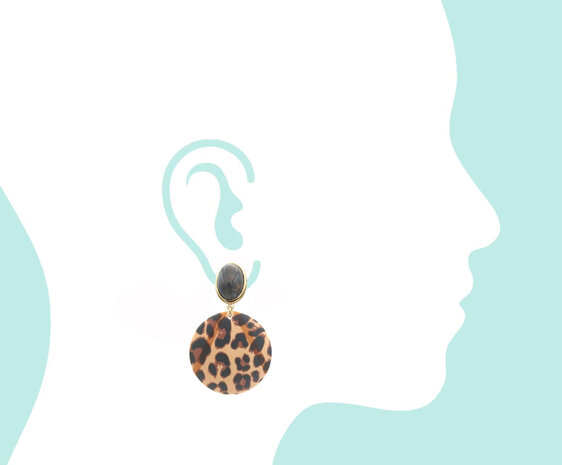 Cabochon-Stecker braun-marmoriert mit Animal Print Acryl-Scheibe, Leoparden-Muster