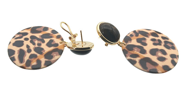Cabochon-Stecker braun-marmoriert mit Animal Print Acryl-Scheibe, Leoparden-Muster