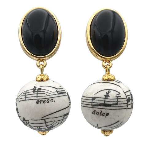 Ohrstecker schwarz mit Kugel-Behang Notenzeilen schwarz