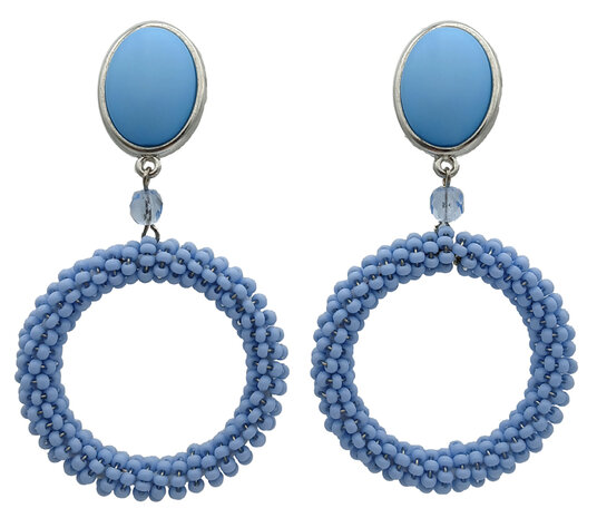 Ohrstecker Cabochon hell-blau + Ring mit hellblauen Rocaille-Perlchen