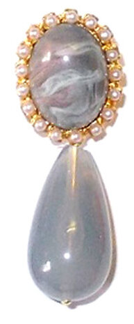 korallefarbiger Cabochon mit türkis Glassteinchen-Umrandung und koralle Tropfen-Perle