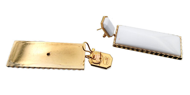 Ohrstecker sattweisses Octagon mit Acryl weissem Rechteck-Behang 