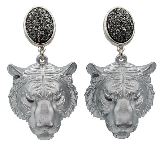 Ohrstecker mit silberfarbigem Tigerkopf