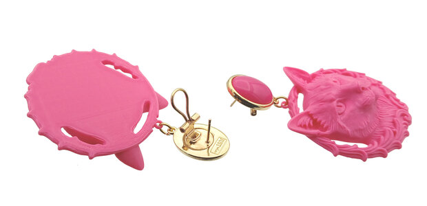 Ohrstecker mit pink Katzenkopfkopf in 3D-Druck