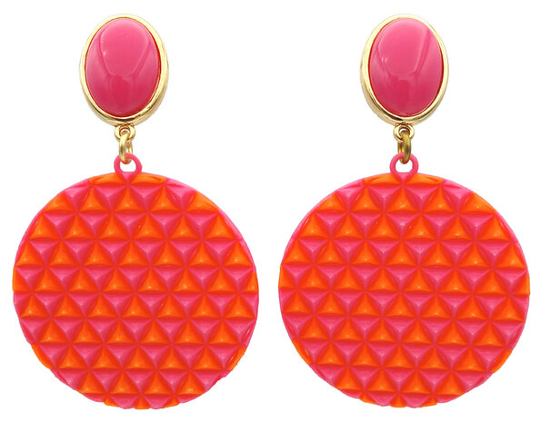 Ohrstecker mit pink-orange Scheibe in 3D-Druck