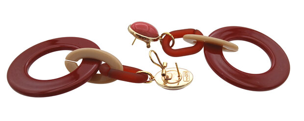 Ohrstecker beige und weinrot Jumbo Ring