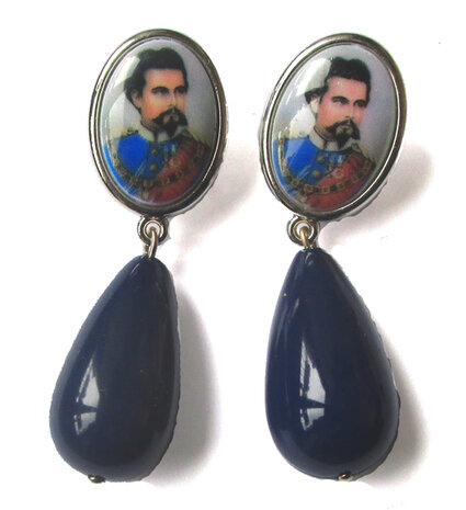 Ohrstecker Portrait Ludwig II mit Tropfen marineblau