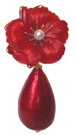 Blüten-Ohrschmuck rot mit Jumbo Watteperle-Tropfen in rot