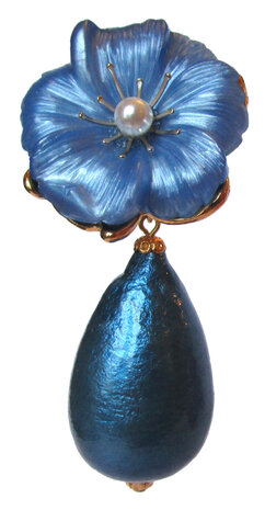 Blüten-Clips weiß mit Jumbo Watteperle-Tropfen in blau-türkis