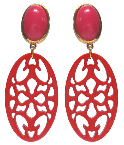 Laser-Cut Oval koralle an pink Cabochon