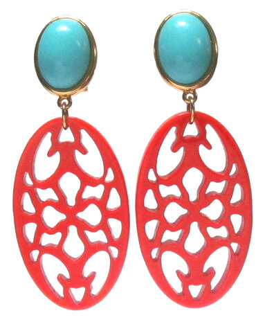 Laser-Cut Oval blau an koralle Cabochon