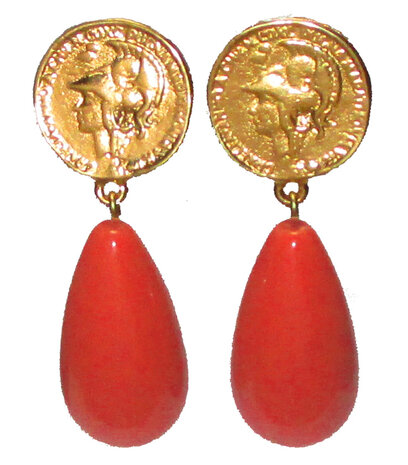 Münzen-Oberteil mit Acryltropfen-Behang rotbraun/karneol